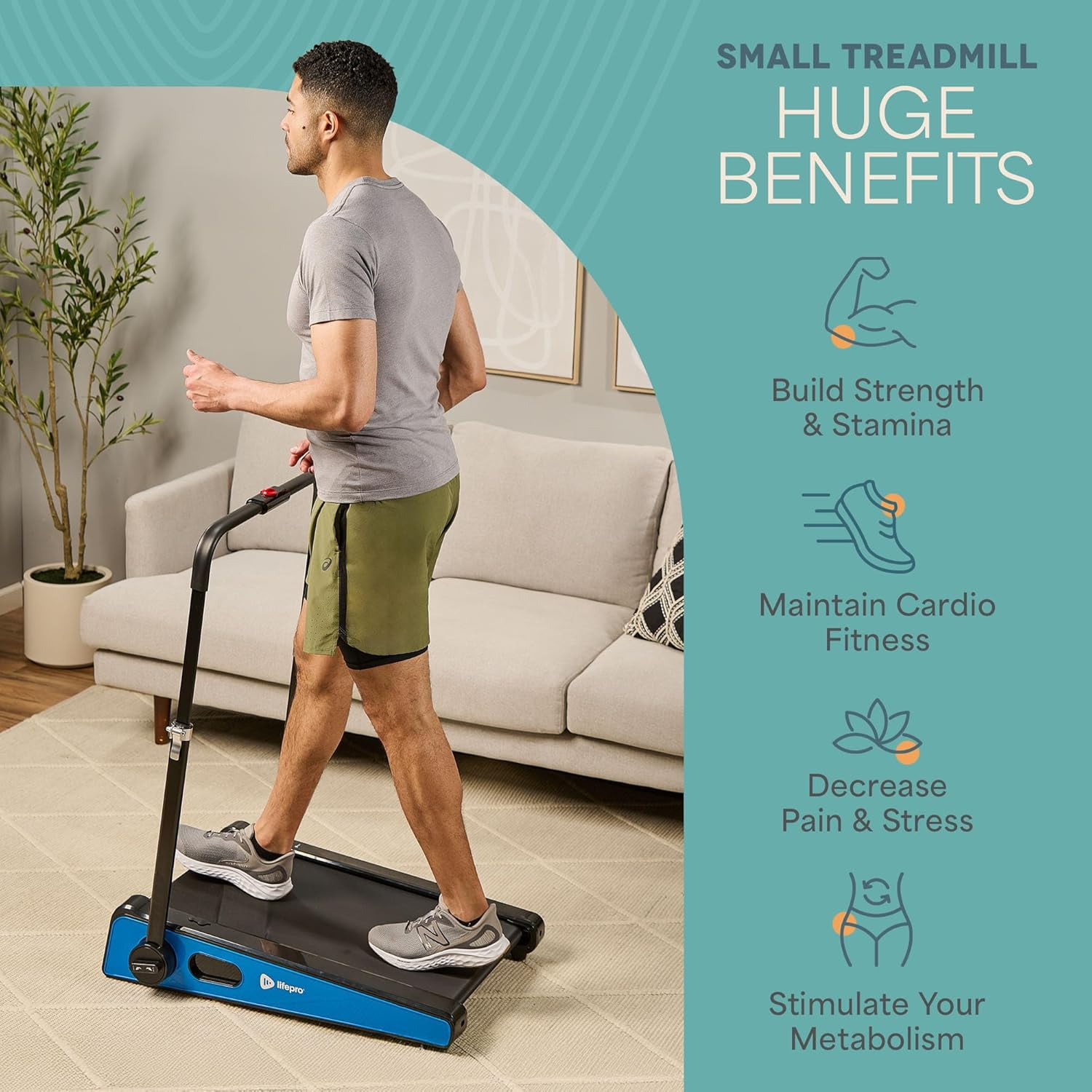 LifePro Small Mini Walking Pad Treadmill – Compact, Portable, Installation-Free, Under-Desk Design with Adjustable Incline, 3MPH Speed, 220lbs Capacity
