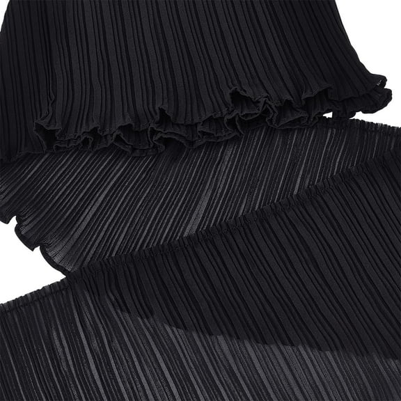 2 Yards 6-7/8 Inch Wide Ruffled Pleated Lace Trims Chiffon Fabric Elastic Ruffle Costume Collar Cuffs Lace Fabric Polyester Chiffon Trimmings Craft for DIY Sewing Wedding Home Decor Black