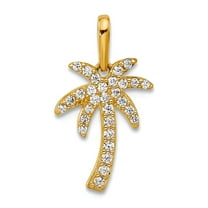 9.7mm 14k Solid Yellow Gold Polished Cubic Zirconia Palm Tree Pendant Necklace Pendant for Women