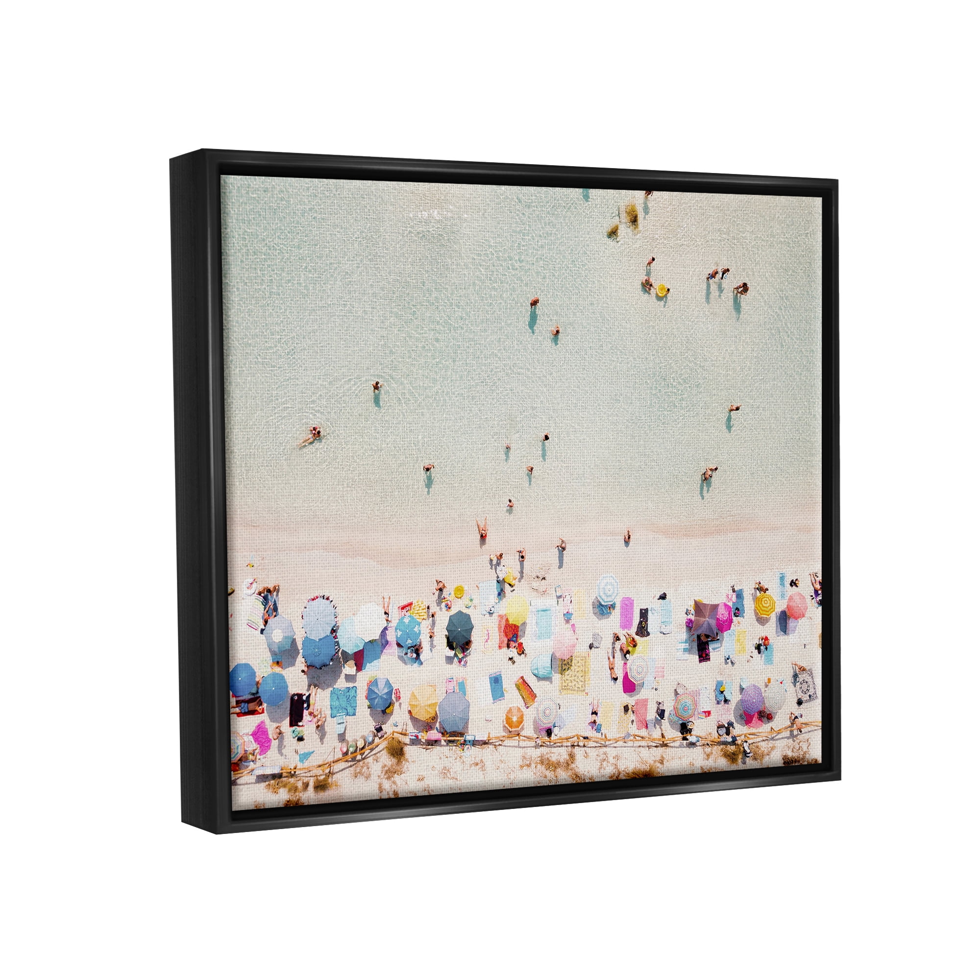 Stupell Aerial Beach View People Swimming Landscape Photography Black Floater Framed Art Print Wall Art