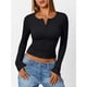 thumbnail image 4 of Camisetas de Larga para Mujer, Estilo Henley, Informales, para Otoño Tops Ajustados, Camisetas Básicas de Canalé Negro S, 4 of 8