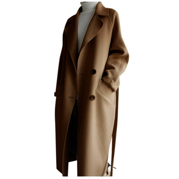 DondPO Trench Coat Women Womens Oversize Lapel Wool Blend Belt Trench Coat Outwear Jacket Womens Coats Fall Coats for Women Brown S Clearance!