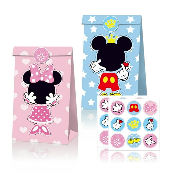 24 Mickey gift bags party supplies, party favor candy gift bags 36 stickers for birthday theme decoration