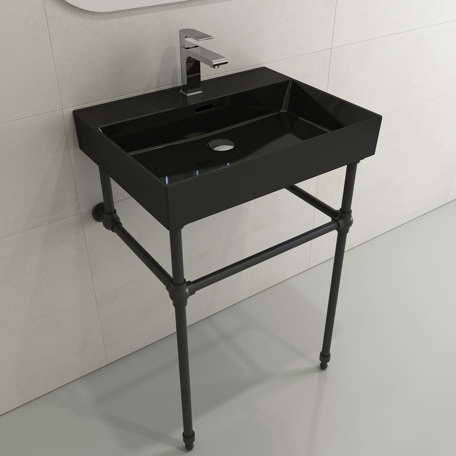 BOCCHI 1376-005-0126 Wall-Mounted Sink Fireclay 24" 1-Hole + Overflow Black