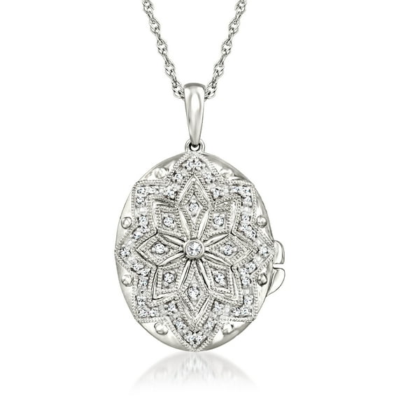 Ross-Simons 0.10 ct. t.w. Diamond Floral Locket Necklace in Sterling Silver, Women's, Adult