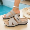 thumbnail image 6 of GERsome Womens Sandals Open Toe Slip-On Low Wedge Summer Slides Casual Comfort Walking Beach Vacation Sandals, Khaki Size 7, 6 of 9