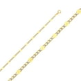 thumbnail image 2 of Wellingsale 14k Two Tone Yellow and White Gold Polished Solid 3.7mm Stamped Figaro White Pave Diamond Cut Chain Necklace with Spring Ring Clasp - 24", 2 of 6