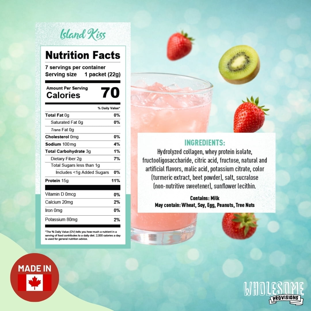 Protein Fruit Drink Mix, 15g Protein, Low Sugar, Collagen + Prebiotics, No Artificial Colors or Dyes, Refreshing by Wholesome Provisions(Pack of 5 Strawberry Kiwi)