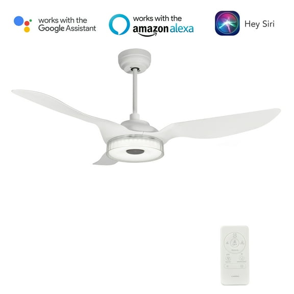 White Smart Ceiling Fan with Dimmable LED Light and 10-speed DC Motor for Home Bedroom