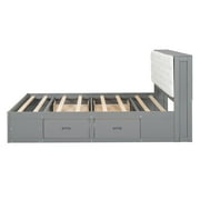 Euroco Wood Queen Platform Bed with Storage Headboard, Drawer and Shoe Cabinet for Living Room, Gray