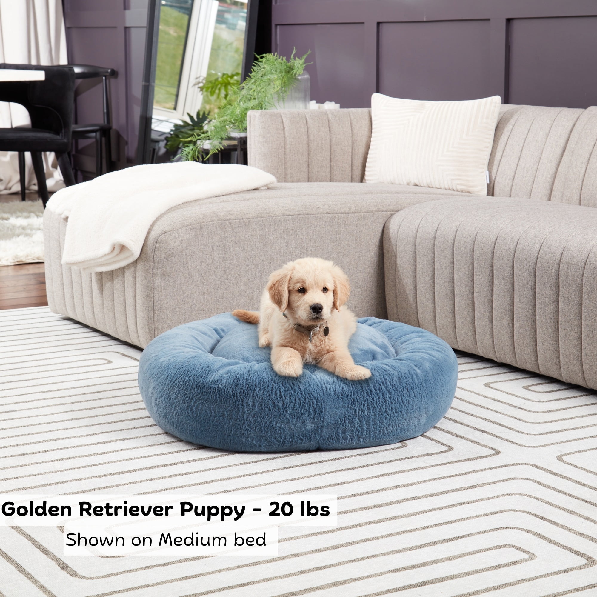 Ryder Faux Fur Cuddler Donut Bed, Medium, Kerry Blue