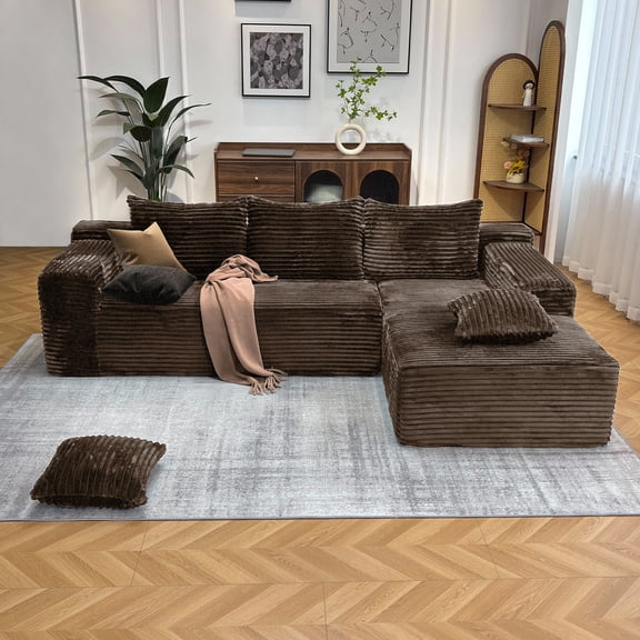 104" Cloud Sectional Couch with L-Shape Chaise, Modern Modular Sofa with Deep Seat, Upholstered Couches with Back Cushion，Upholstered Couches for Living Room Bedroom,Khaki,Right Facing Chaise