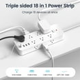 thumbnail image 3 of Power Strip Surge Protector, Meromore Flat Plug Extension Cord 10FT with 13 Outlets 4 USB Charger, 1875J Protection Multiple Outlets Charging Station for Home, Office, College Dorm Room White, 3 of 7