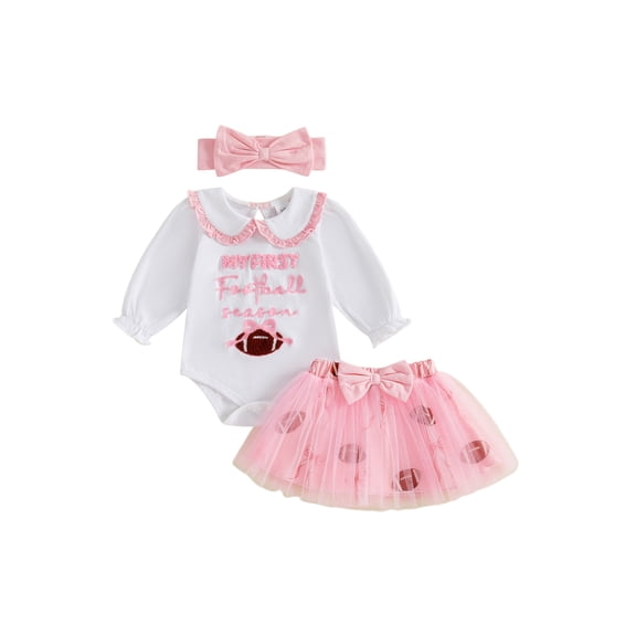RUINIXCW Baby Girl Football Set Embroidered Long Sleeve Romper Tulle Skirt Headband
