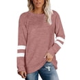 thumbnail image 2 of Long Sleeve Tops for Women Fashion Casual Womens O Neck Long Sleeve Striped Spliced Tops Loose Sweatshirt Womens Tops Pink XL, 2 of 9