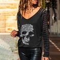 thumbnail image 2 of Mujeres manga larga malla costura casual perforación caliente pulóver rayas cuello redondo blusa túnica tops Pompotops  gfhjh18409, 2 of 8
