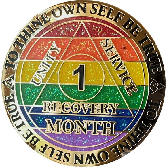 1 Month AA Medallion Reflex Rainbow Glitter and Gold Plated 30 Day Chip