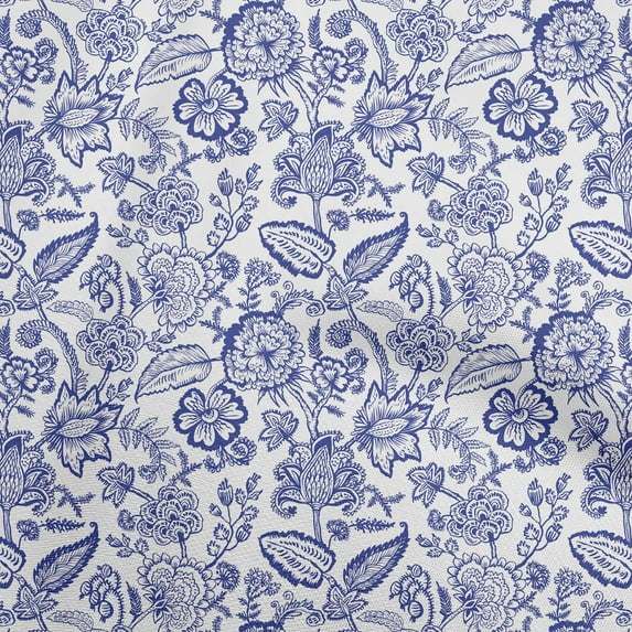 oneOone Velvet Medium Blue Fabric Jacobean Floral Sewing Craft Projects Fabric Prints By Yard 58 Inch Wide