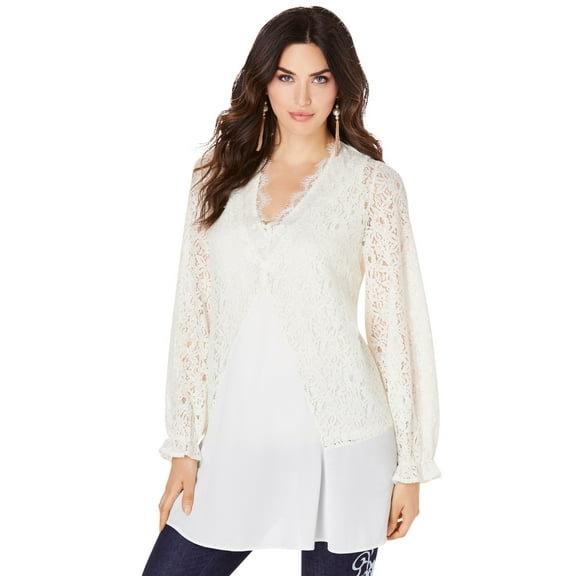 Roaman's Women's Plus Size Lace & Georgette Swing Tunic Long Shirt