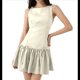 thumbnail image 3 of Vestido Mini Plisado Sin Mangas para Mujer, Corte A, Color Liso, Cuello Redondo, Cintura Ceñida, Lazo y Cremallera en la Espalda Beige L, 3 of 10