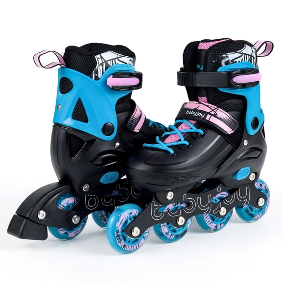 Babyjoy Kids Inline Skates, Adjustable Light-Up Roller Skates with Illuminating Wheels Black
