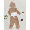 thumbnail image 3 of Suealasg Baby Boys Girls Outfit 3 6 9 12 18 Months Infant Long Sleeve Contrast Color Romper Long Pants Hat Set 3Pcs Newborn Spring Fall Clothes, 3 of 7