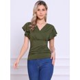 thumbnail image 4 of DARING DIVA Women's Stylish V Neck Cinched Waist Ruffle Sleeve Blouse L Dark Green, 4 of 6
