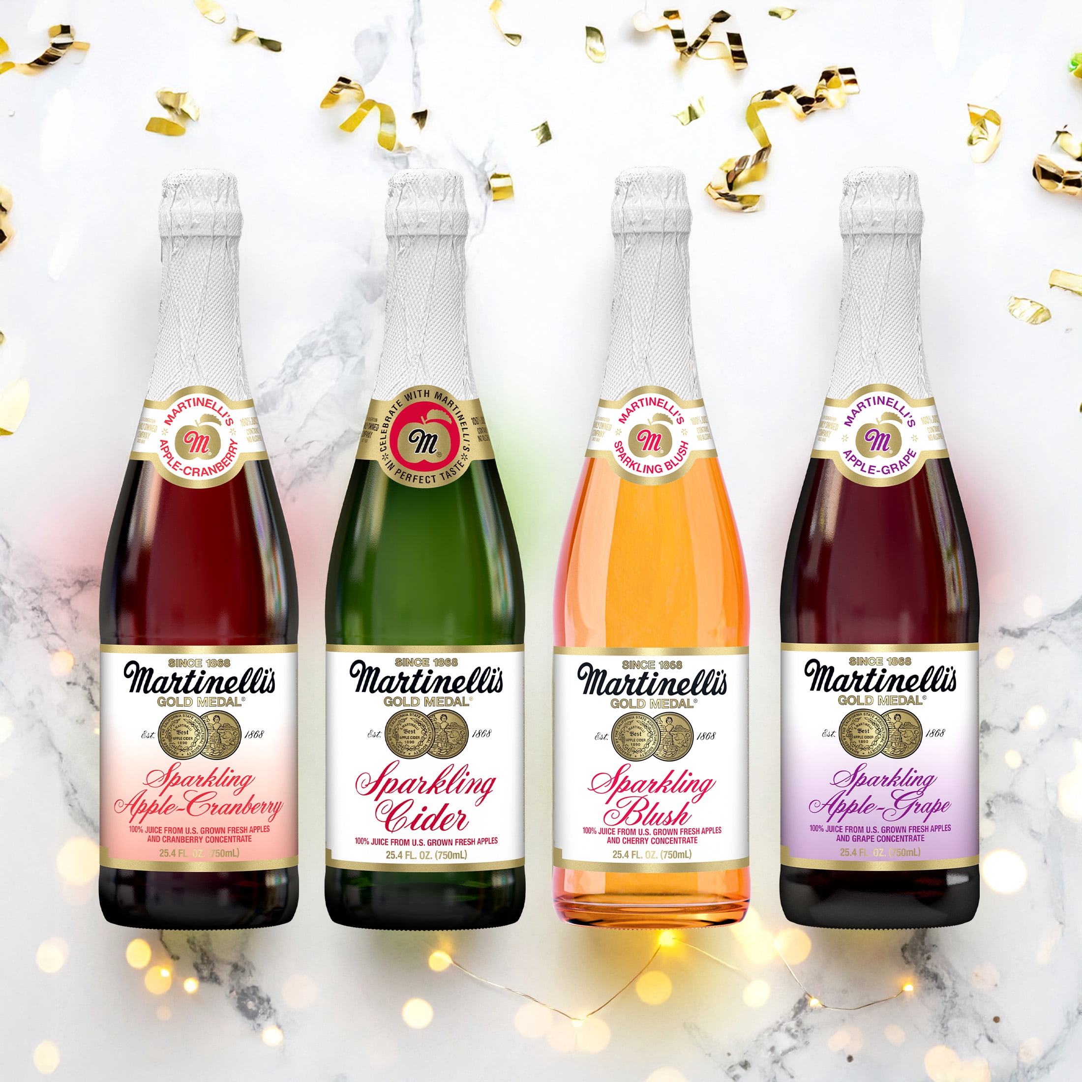 (4 pack) Martinelli's Sparkling Apple Cider, 25.4 fl oz Glass Bottle