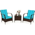 thumbnail image 1 of Gymax 3PCS Patio Rattan Conversation Set Outdoor Furniture Set w/ Turquoise Cushion, 1 of 8