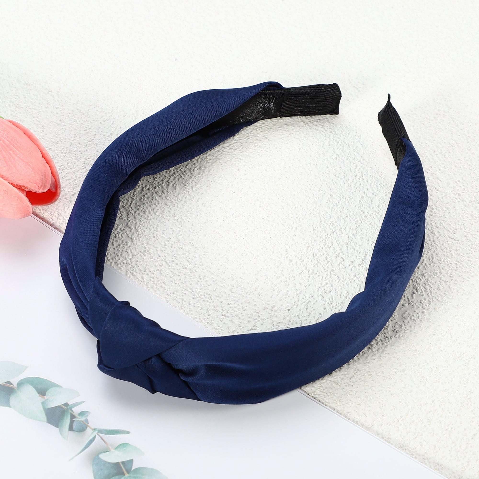 Unique Bargains Satin Knot Headband Hairband for Women 1.2 Inch Wide Navy Blue