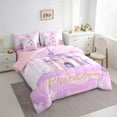 thumbnail image 3 of Feelyou Dreamy Castle Purple Twin Bedding Sets 7-Piece, Magic Princess Fairy Bedding Comforter Set, Teens Kids Girls Women Reversible Sheet Sets, Microfiber Bedroom Decor, 3 of 8