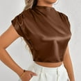thumbnail image 7 of Qulqfy Silk Blouses for Women Dressy Casual Cropped Bronze Petite Satin T-Shirt Short Sleeve Shirt Womens Tops Trendy XS, 7 of 7