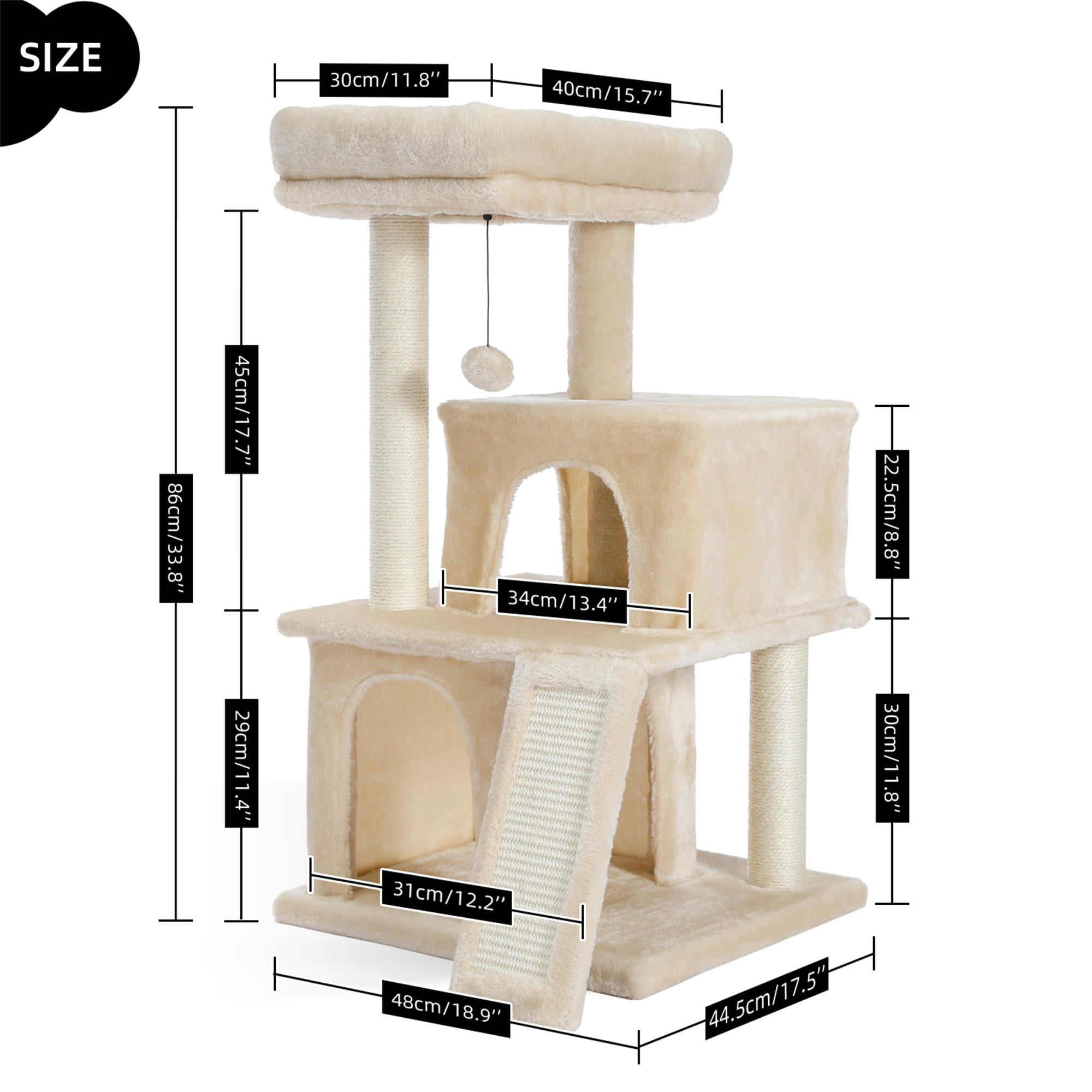 resenkos 33" Multi-Level Cat Tree Tower Cat Condo with Scratching Posts, Jump Platform Top Perch and Dangling Ball, Beige