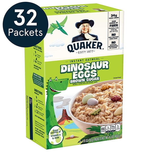 Quaker Instant Oatmeal, Dinosaur Eggs and Brown Sugar, Individual Packets, 32 Count