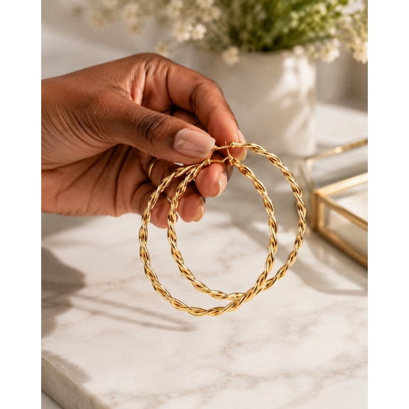 Twisted Gold Hoop Earrings for Women, Large Lightweight Textured Hoop Earrings, Statement Fashion Jewelry