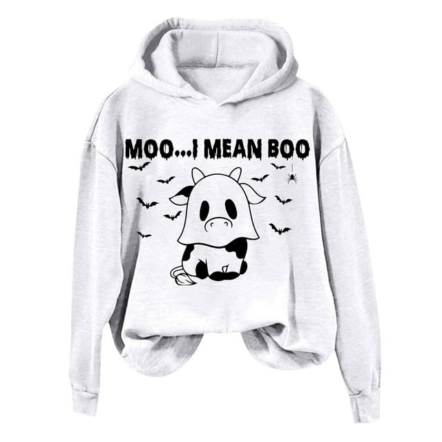 WEAIXIMIUNG Sweatshirts d'Automne pour Femmes Plus Décontracté Je Veux Dire Imprimé Vache Manches Longues Sweat à Capuche
