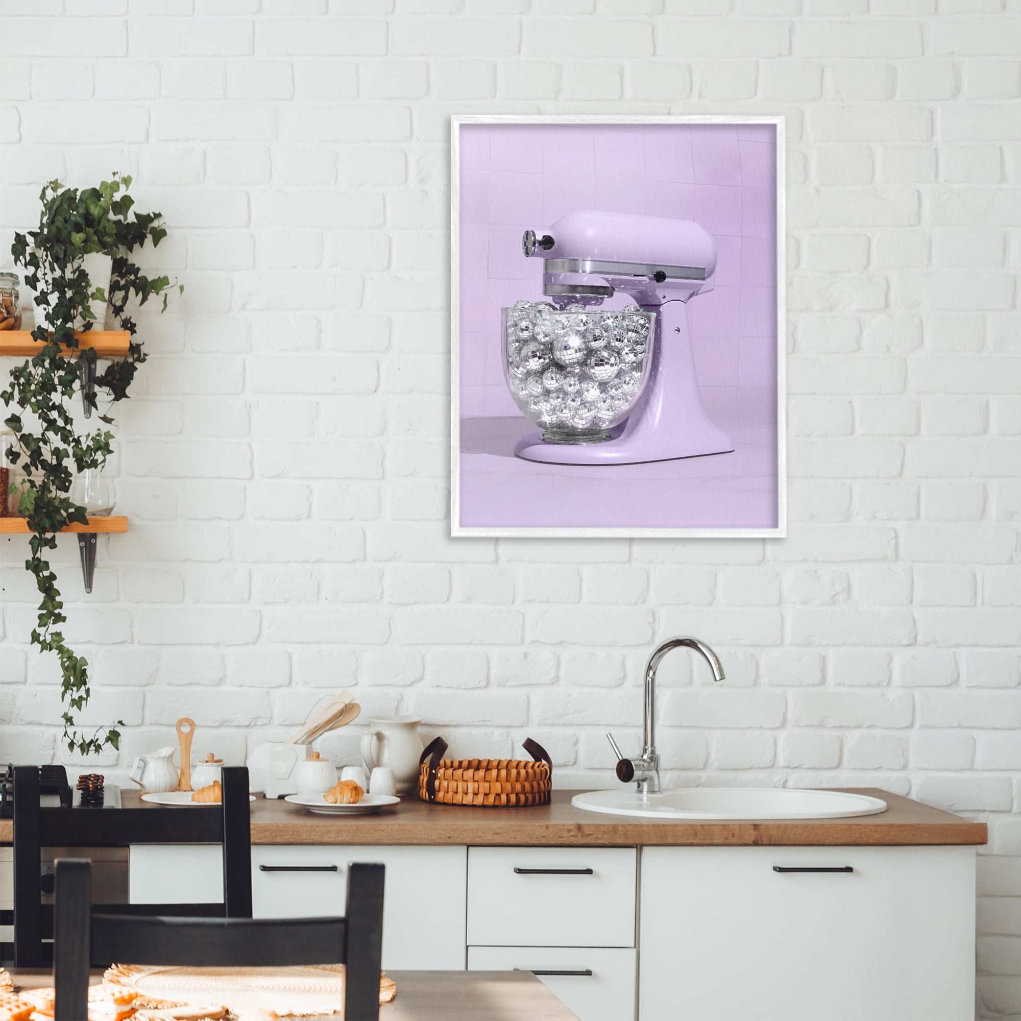 Stupell Industries Disco Kitchen Mixer over Purple White Framed Giclee Art, design by LISH Creative