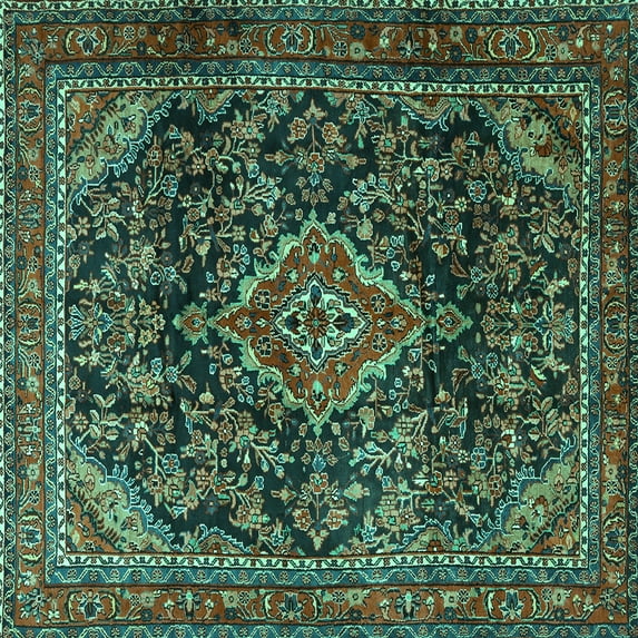 Ahgly Company Indoor Square Persian Turquoise Blue Traditional Area Rugs, 8' Square