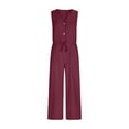 thumbnail image 4 of JUSLIO Linen Jumpsuits for Women Plus Size Drawstring V-Neck Loose Fashion Jumpsuits, 4 of 6