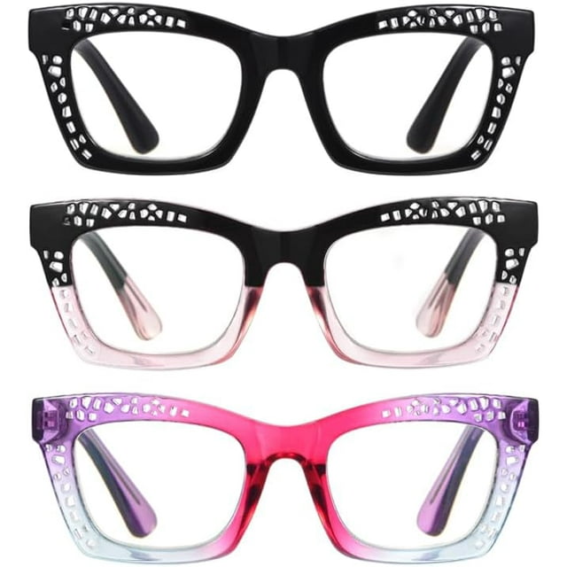 GFDYREE 3 pack Oprah style Spring hinge Readers Blue Light Blocking Computer Square Reading Glasses for Women Men