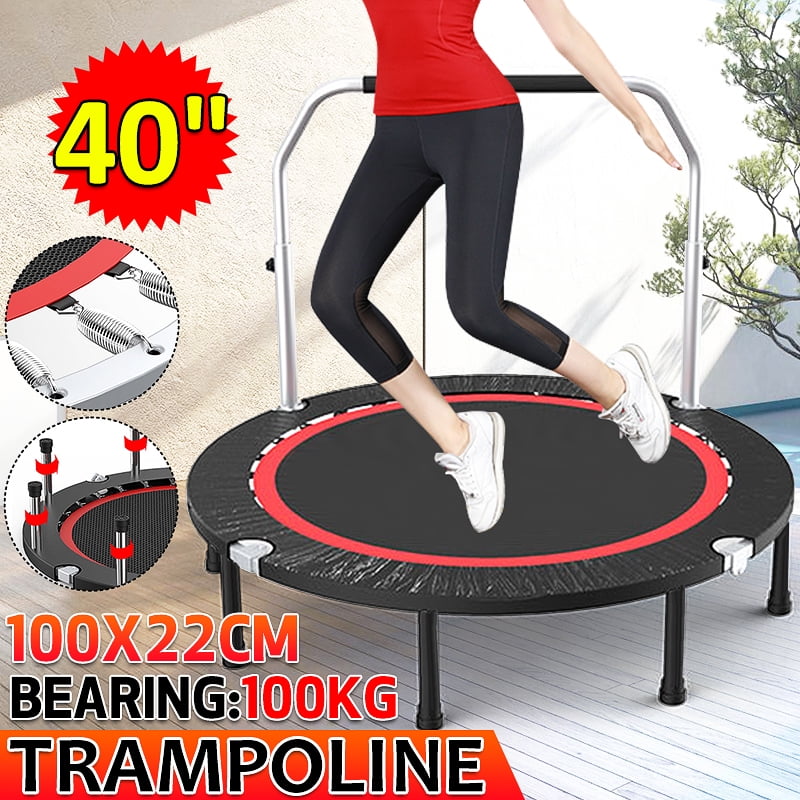 40" Folding Silent Exercise Trampoline Round Trampoline Safety Indoor Outdoor Bouncer for Kids Adults Garden Workout , Max Load 220 lbs