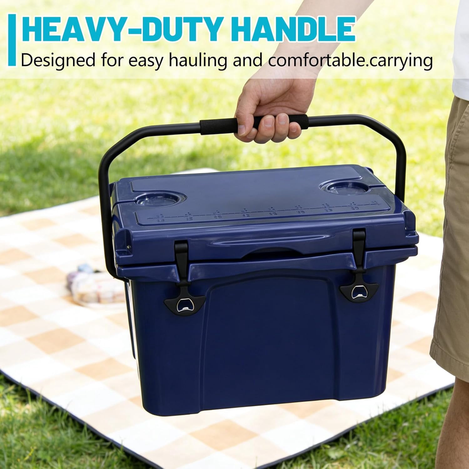 Elleree 25 Quart Hard Cooler, Portable Ice Chest with Bottle Opener, Forming Ruler, Heavy-Duty Beach Cooler Box for Camping Fishing Picnic BBQ Travel