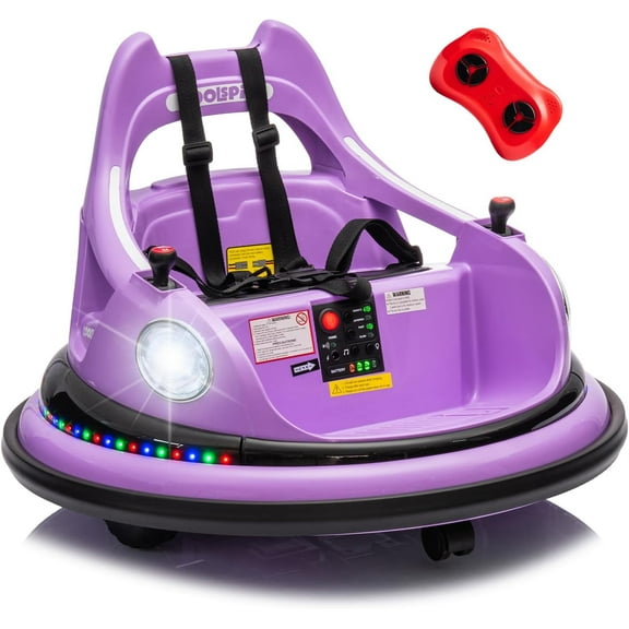 HappyToysWorld 12V Ride On Bumper Car with 360° Spin & Remote, Electric Toy Car for Kids 1.5-5 Yrs, Bluetooth, LED Lights, Anti-Collision Design & Safety Belt, Indoor/Outdoor Use