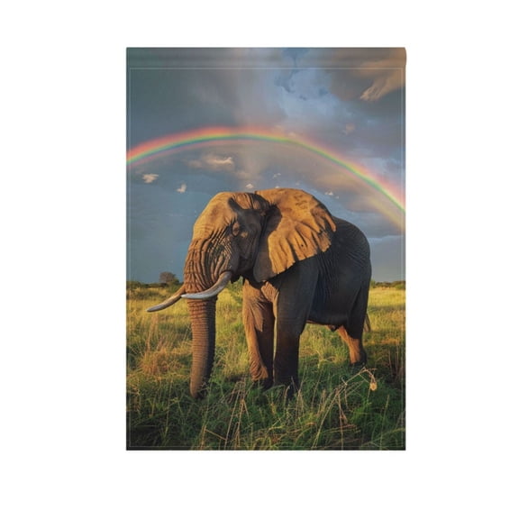 Elephant with Rainbow Sky Garden Flag House Banner 12" x 18" Double Sided Outdoor Yard Decoration