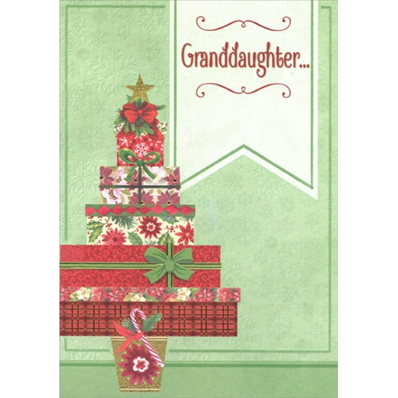 Designer Greetings Presents Stacked in the Shape of a Tree Granddaughter Christmas Card