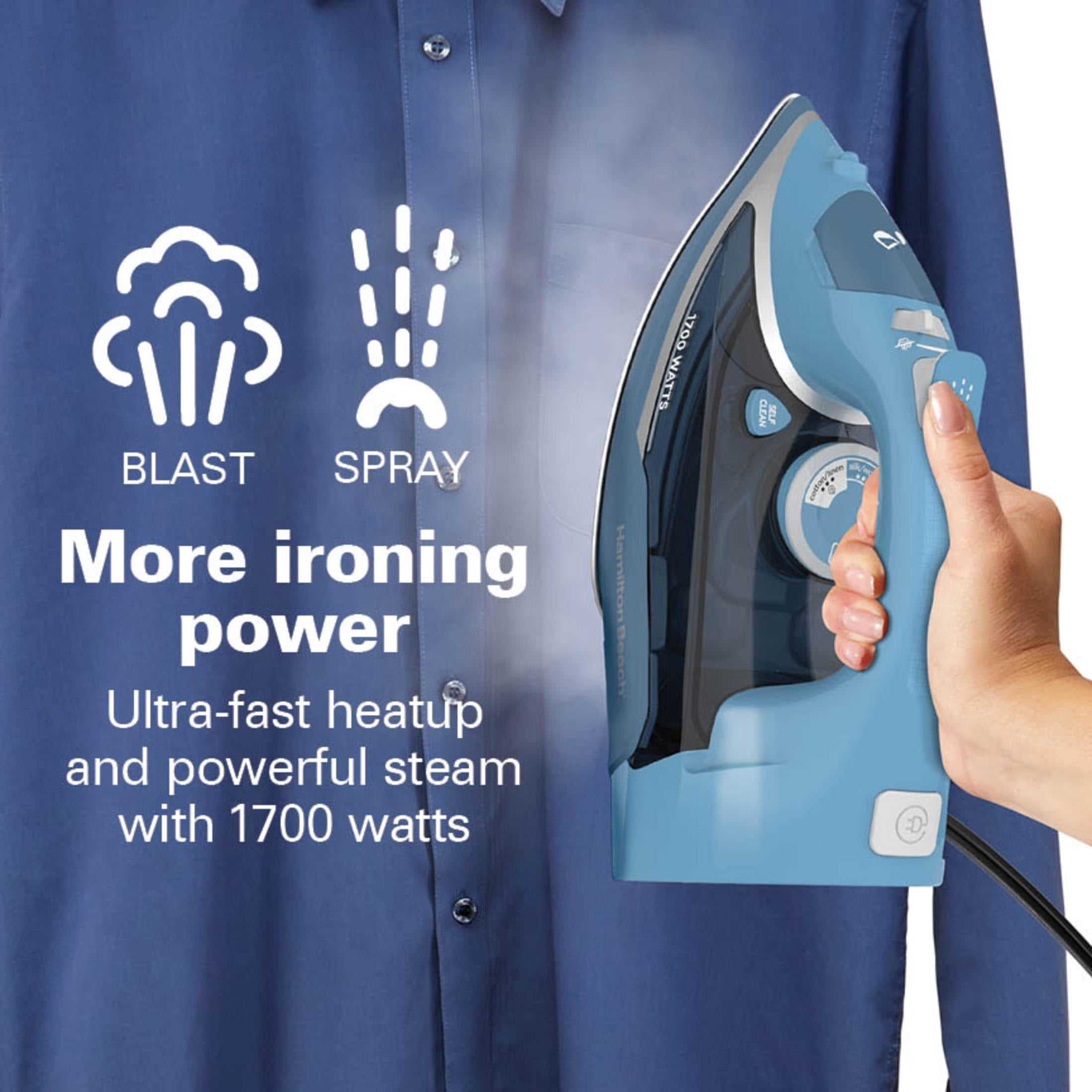 Hamilton Beach Clothing Iron, Steam Iron for Clothes with Stainless Steel Soleplate & Retractable Cord