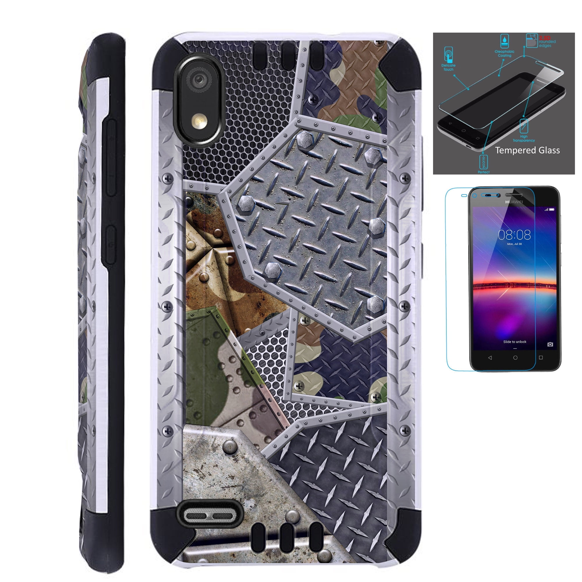 Compatible with TCL A2 + Screen Protector Brushed Metal Texture Hybrid