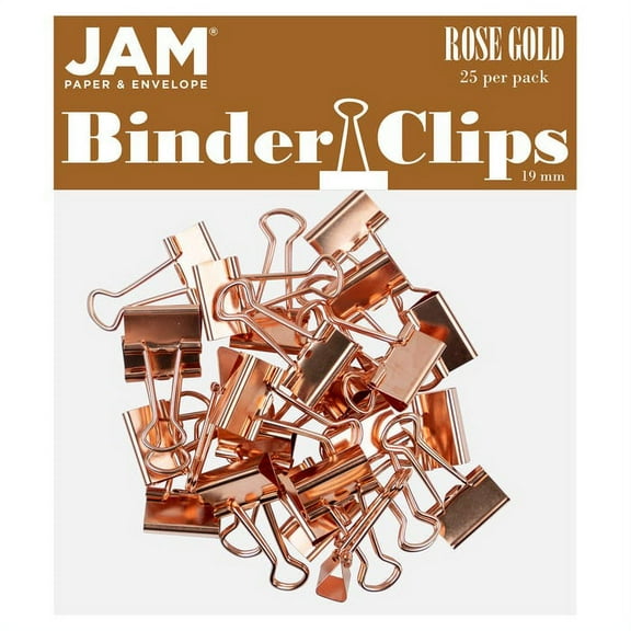 JAM Paper Colorful Binder Clips, Small, 3/4 inch (19 mm), Rose Gold, 25 per Pack