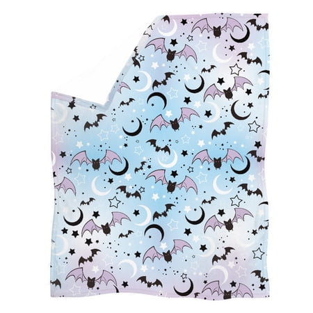 XYZCANDO Bat and Moon Pattern Polyester Coral Fleece Throw Blanket Comfort Coral Fleece Sofa Blanket Soft Super Soft for Living Room Bedroom Air Condition Room