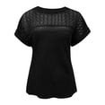 thumbnail image 3 of ManxiVoo Women Lace Trim Tee Round Neck Short Sleeve Blouse in A Relaxed Fit for Casual Outings XL Size Black, 3 of 7